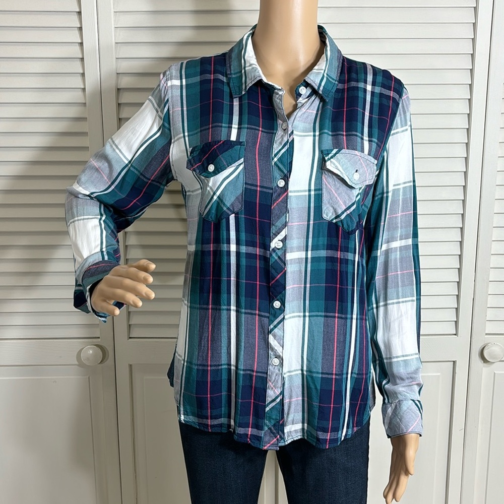 Rails Green and Red Plaid Button Down Shirt Medium